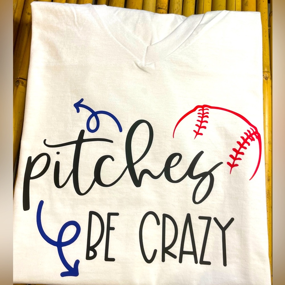 Large V-neck tshirt “pitches crazy”